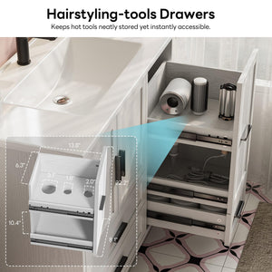 36" Bathroom Vanity with Sink and Hair Tool Drawer – 4 Drawers, 2 Doors, Undermount SMC Sink, White