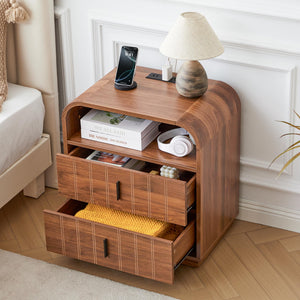 Mid-Century Modern Nightstand with Charging Station & 2 Drawers