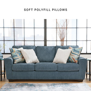 Blue Crosshatch Casual Sofa with Accent Pillows