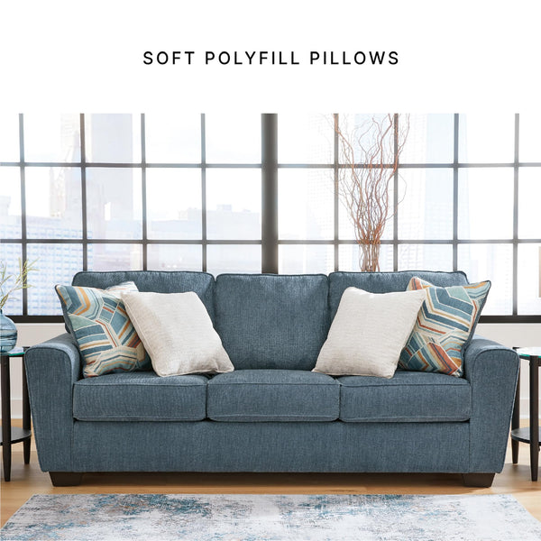 Blue Crosshatch Casual Sofa with Accent Pillows