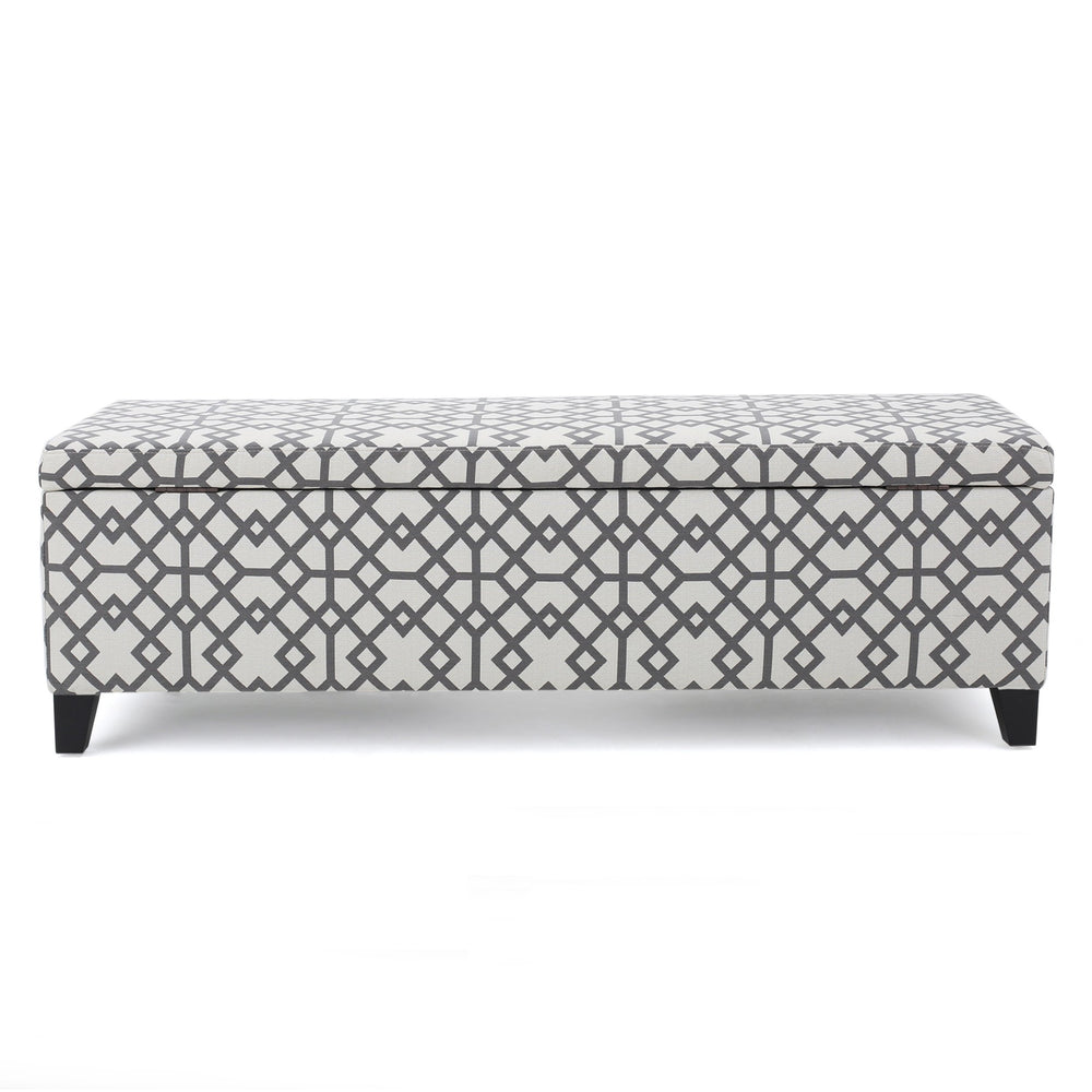 Fabric Storage Ottoman – Grey Geometric Patterned