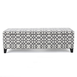 Fabric Storage Ottoman – Grey Geometric Patterned