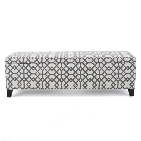 Fabric Storage Ottoman – Grey Geometric Patterned