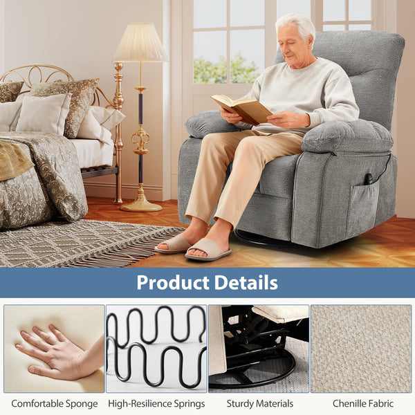 Swivel Recliner Chair with Massage, Heating & Footrest