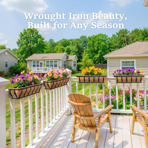 Iron Railing Planter Box with Coco Liner & Support Rod