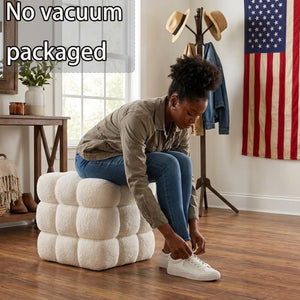 Fuzzy Sherpa Ottoman Pouf with Wooden Frame | Square & Round Styles