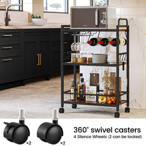 Rolling Bar Cart with Wine Rack & Glass Holder