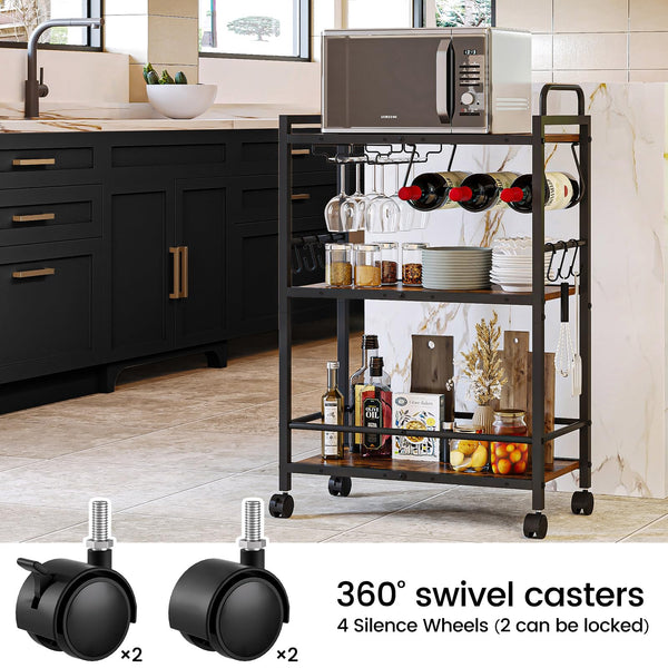 Rolling Bar Cart with Wine Rack & Glass Holder
