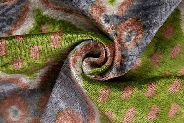 Velvet Throw Pillow – 20x20 Ikat Pattern | Green, Gray & Beige