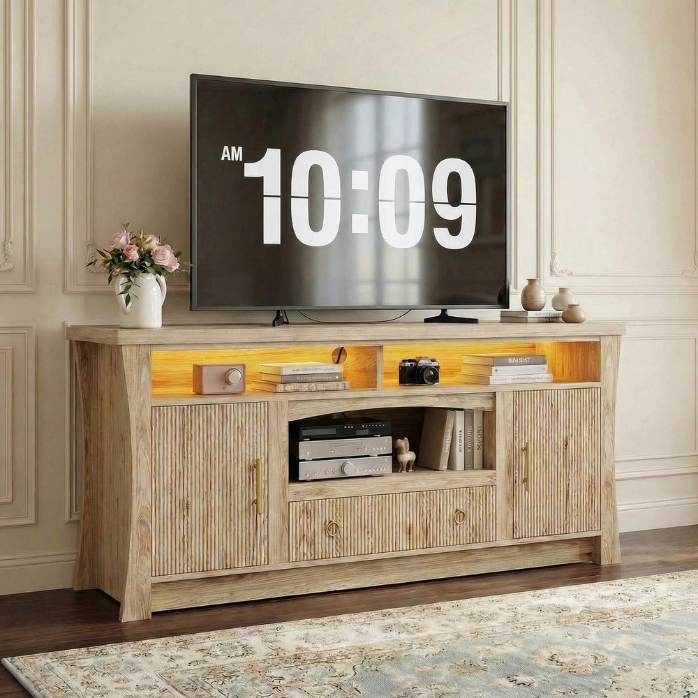 TV Stand with LED Lights & Power Outlet, 65 Inch