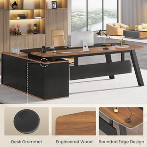 L-Shaped Executive Desk with File Cabinet & Power Outlets