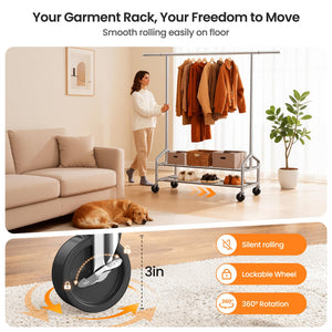 Heavy Duty Rolling Clothes Rack with Shelves