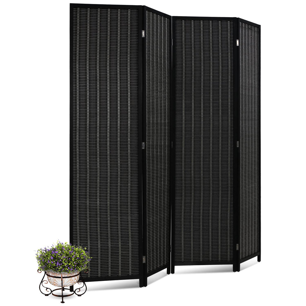 4-Panel Folding Wood Room Divider Privacy Screen