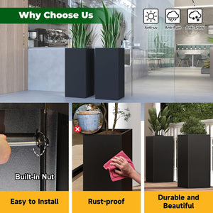Tall Metal Outdoor Planter Box 14"x14"x30" with Removable Shelf