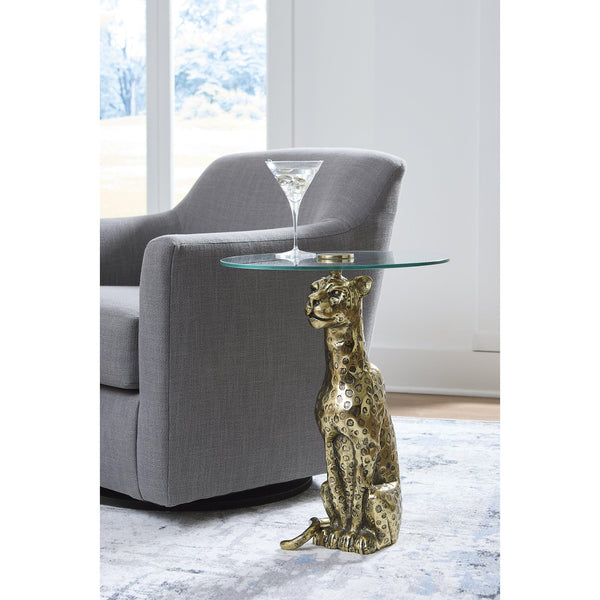 Leopard Base Glass Accent Table – Round End Table, Clear & Gold