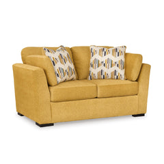 Yellow Velvet Loveseat with Toss Pillows