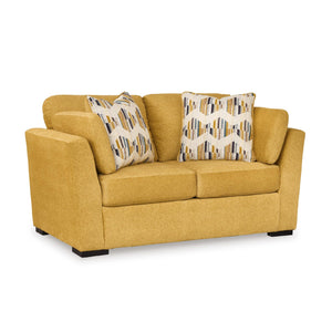 Yellow Velvet Loveseat with Toss Pillows