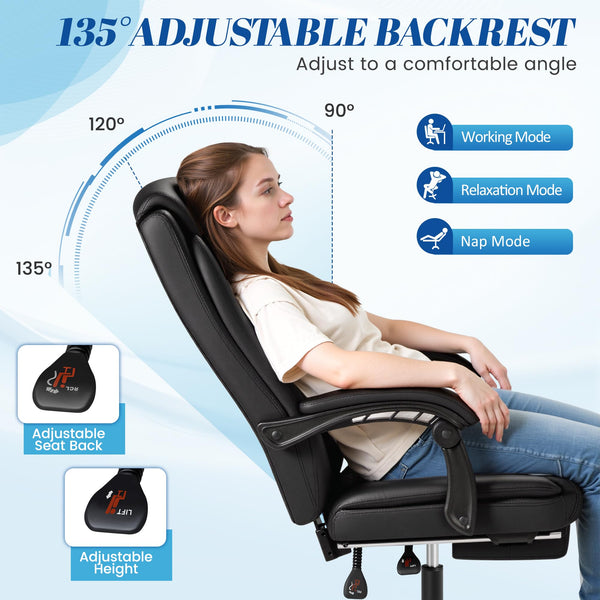 Reclining Ergonomic Office Chair with Footrest
