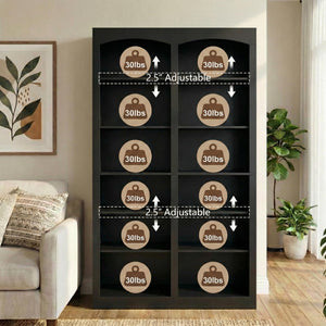 Arched Double-Wide Tall Bookcase, 12-Tier Open Display Shelf