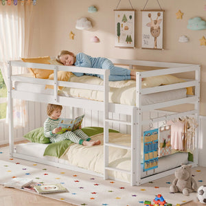 Twin Over Twin Low Bunk Bed with Full Guardrails