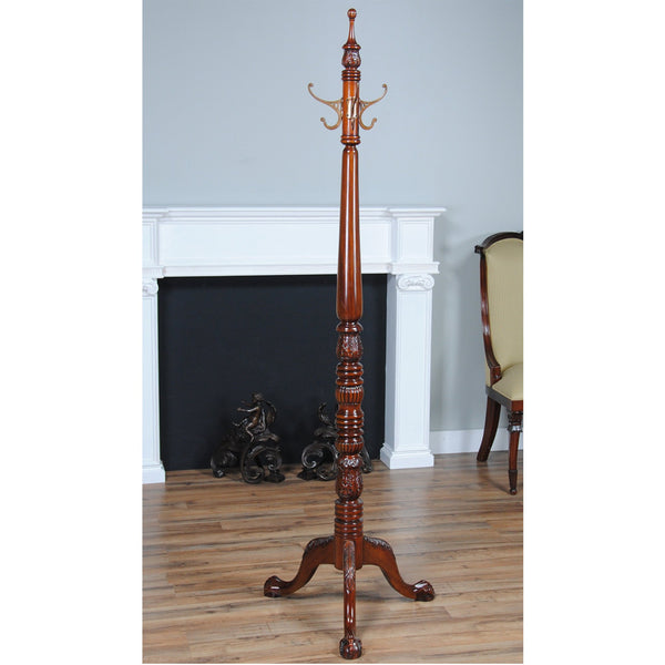 Mahogany Coat Tree Free Standing with Brass Hooks
