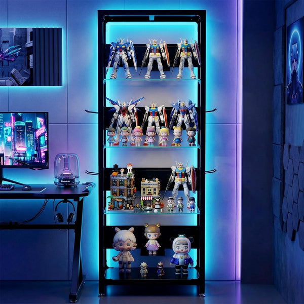 Glass Display Cabinet with Tempered Glass Shelves & Locking Doors