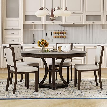 5-Piece Extendable Oval Dining Table Set with 4 Upholstered Chairs