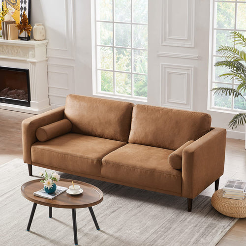79" Mid-Century Modern Faux Leather 3-Seater Sofa