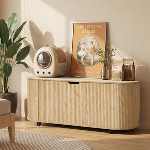 Fluted Oval Storage Bench with Lift Top & Wheels