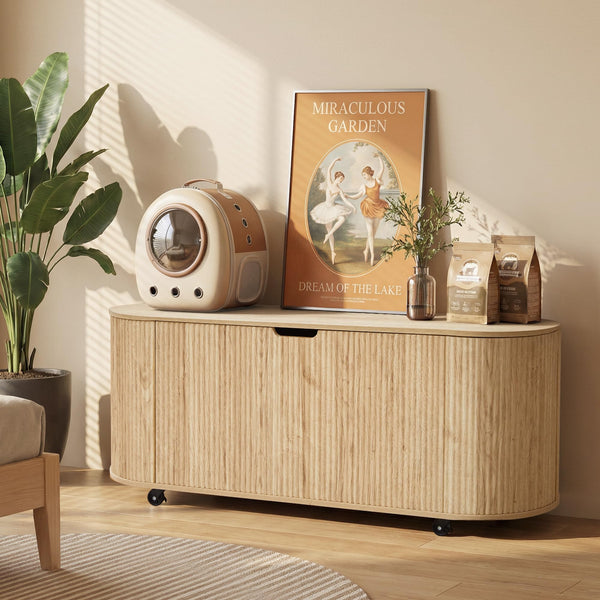 Fluted Oval Storage Bench with Lift Top & Wheels