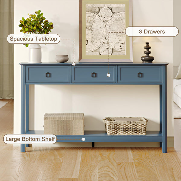 53.1" Console Table with 3 Drawers & Open Shelf