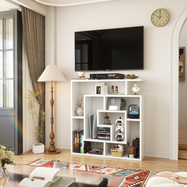 8-Shelf Geometric Bookcase – Freestanding & Wall Mount