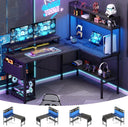L-Shaped Gaming & Home Office Desk with Power Outlets, LED Lights & Monitor Stand