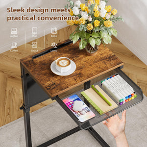 C-Shaped End Table with Charging Station & Storage