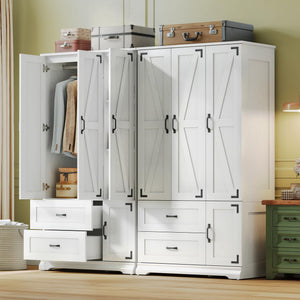 Farmhouse Wardrobe Closet with 4 Doors & 2 Drawers – 71" H