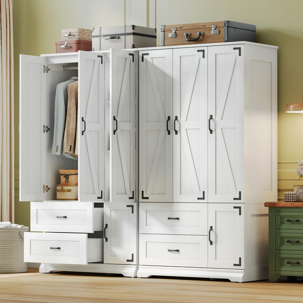 Farmhouse Wardrobe Closet with 4 Doors & 2 Drawers – 71" H