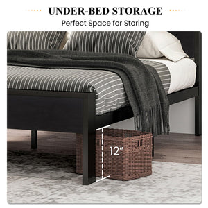 Metal Platform Bed Frame with Wooden Headboard & Footboard