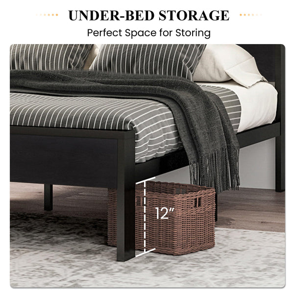 Metal Platform Bed Frame with Wooden Headboard & Footboard