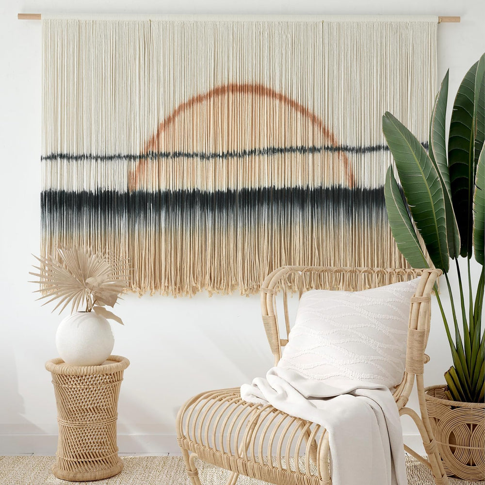 Large Boho Macrame Wall Hanging – Sunset Dip Dye Cotton Tapestry