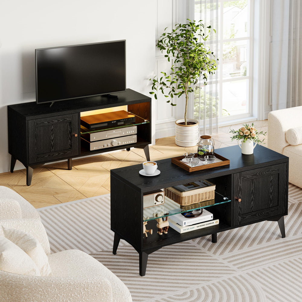 80 Inch 2-in-1 TV Stand for 85 Inch TVs with LED Lights & Charging Station