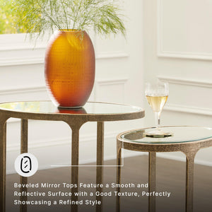Oval Nesting Accent Table Set, Set of 2 – Mirrored Top, Gold Metal Frame