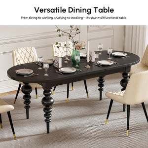 Oval Extendable Dining Table 67–79 Inch | Seats 4–8 | Black MDF