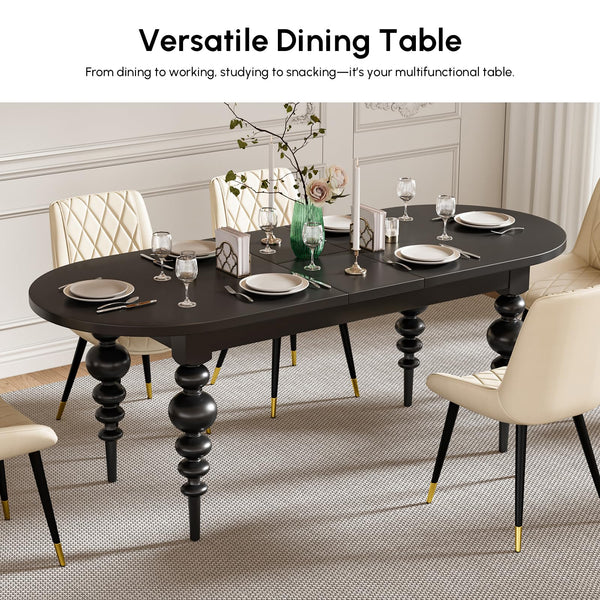 Oval Extendable Dining Table 67–79 Inch | Seats 4–8 | Black MDF