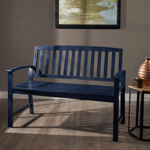 Acacia Wood Farmhouse Bench – PU Navy Blue