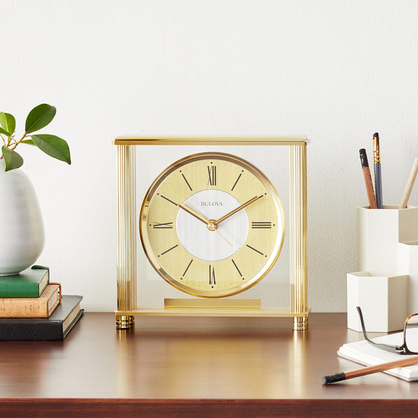 Antique Brass Analog Desk Clock