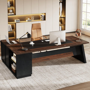 L-Shaped Executive Desk with Drawers and File Cabinet