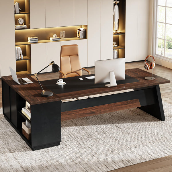 L-Shaped Executive Desk with Drawers and File Cabinet