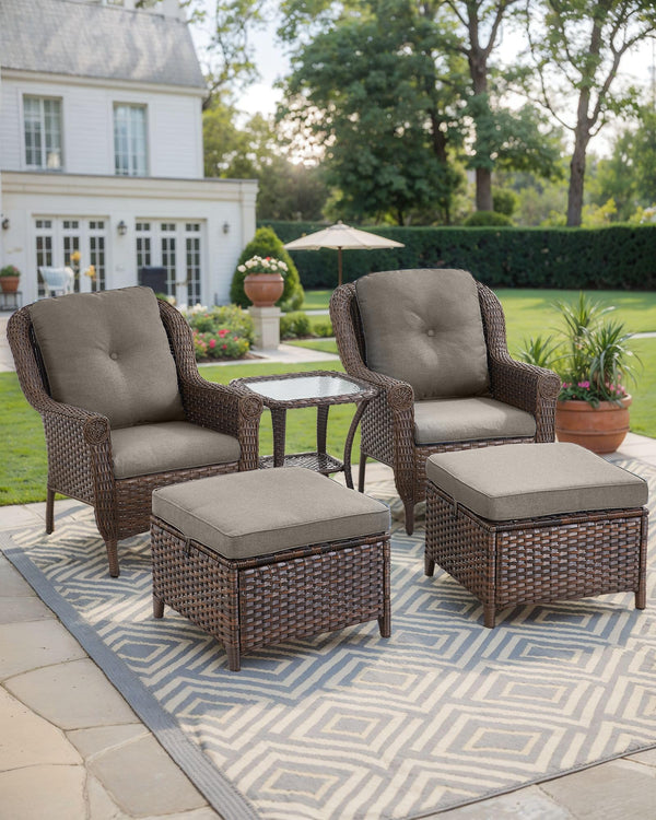 Outdoor Wicker Patio Ottoman Set of 2 – Multipurpose Footrest, Bench & Side Table