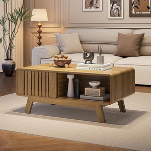 Mid-Century Modern Coffee Table with Sliding Cabinet Door