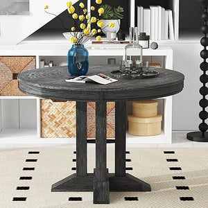 Extendable Round Dining Table with Oak Veneer Top